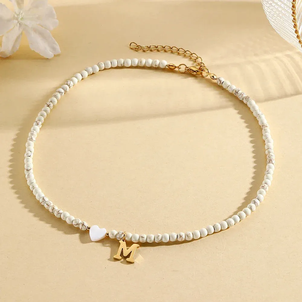 Bohemian Choker Neck Initial Necklaces with Heart Pendant