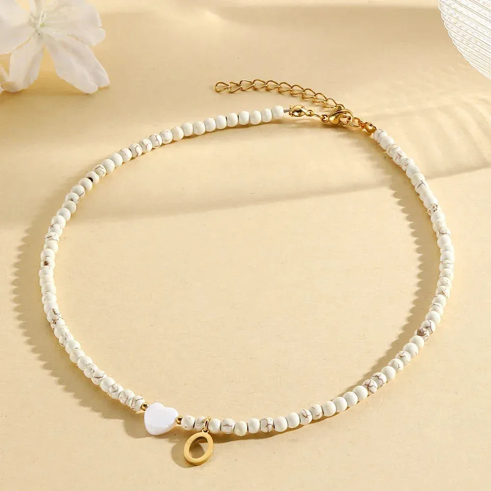 Bohemian Choker Neck Initial Necklaces with Heart Pendant