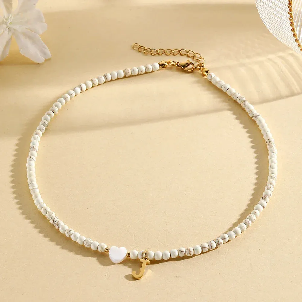 Bohemian Choker Neck Initial Necklaces with Heart Pendant