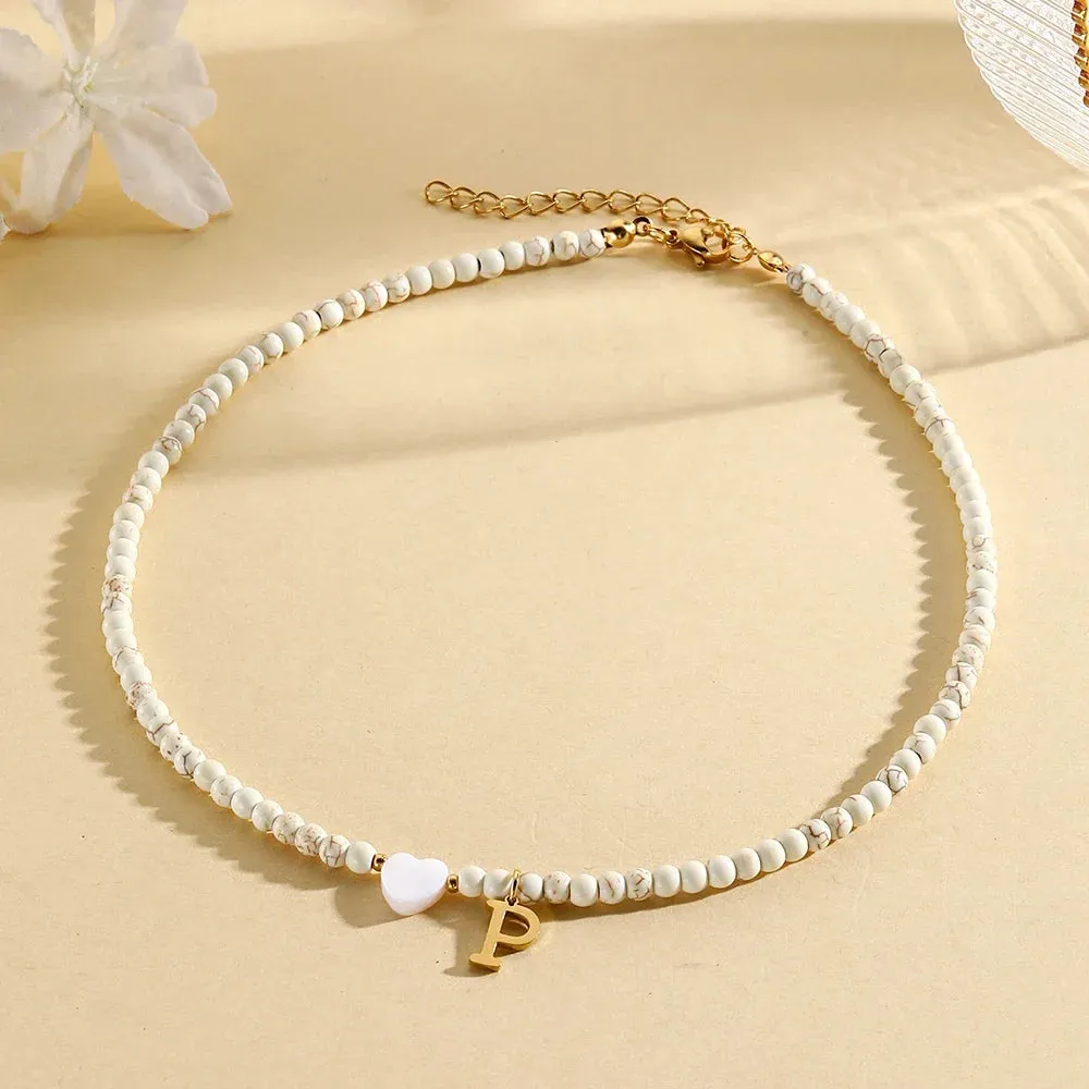 Bohemian Choker Neck Initial Necklaces with Heart Pendant