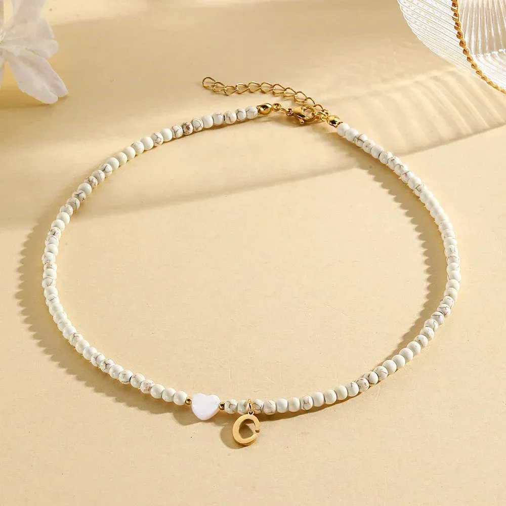 Bohemian Choker Neck Initial Necklaces with Heart Pendant
