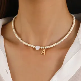 Bohemian Choker Neck Initial Necklaces with Heart Pendant