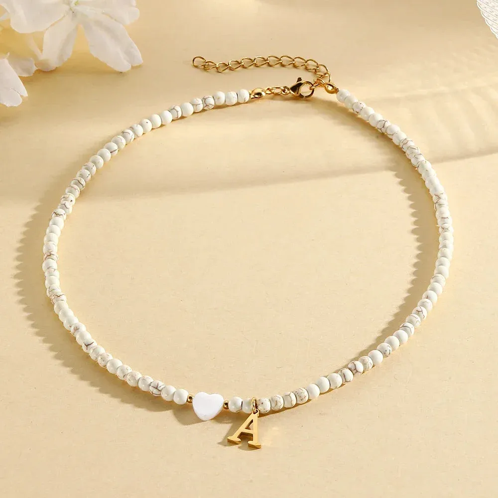 Bohemian Choker Neck Initial Necklaces with Heart Pendant