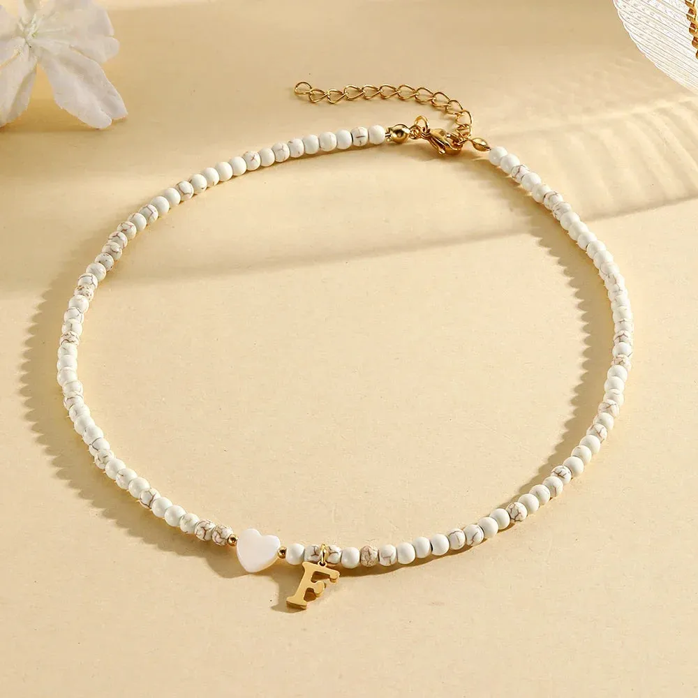 Bohemian Choker Neck Initial Necklaces with Heart Pendant