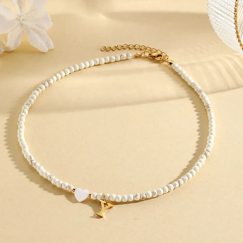 Bohemian Choker Neck Initial Necklaces with Heart Pendant