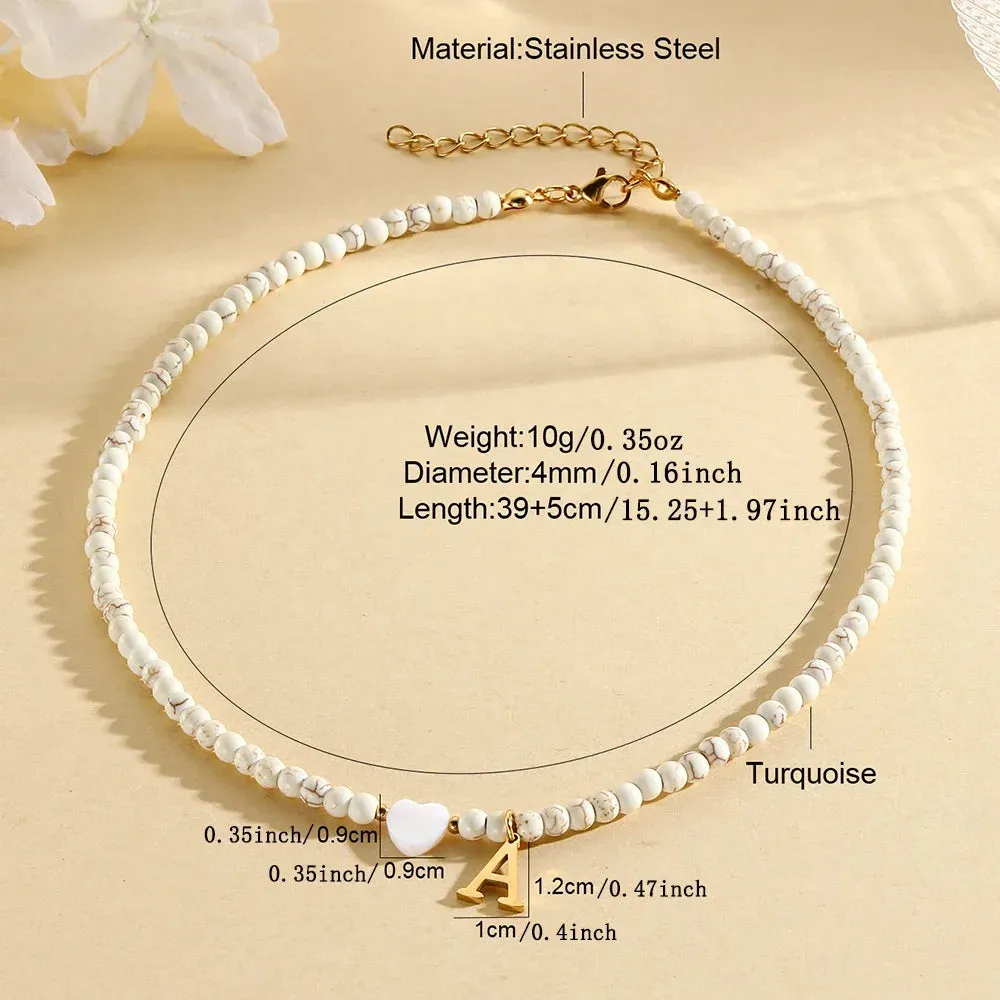 Bohemian Choker Neck Initial Necklaces with Heart Pendant