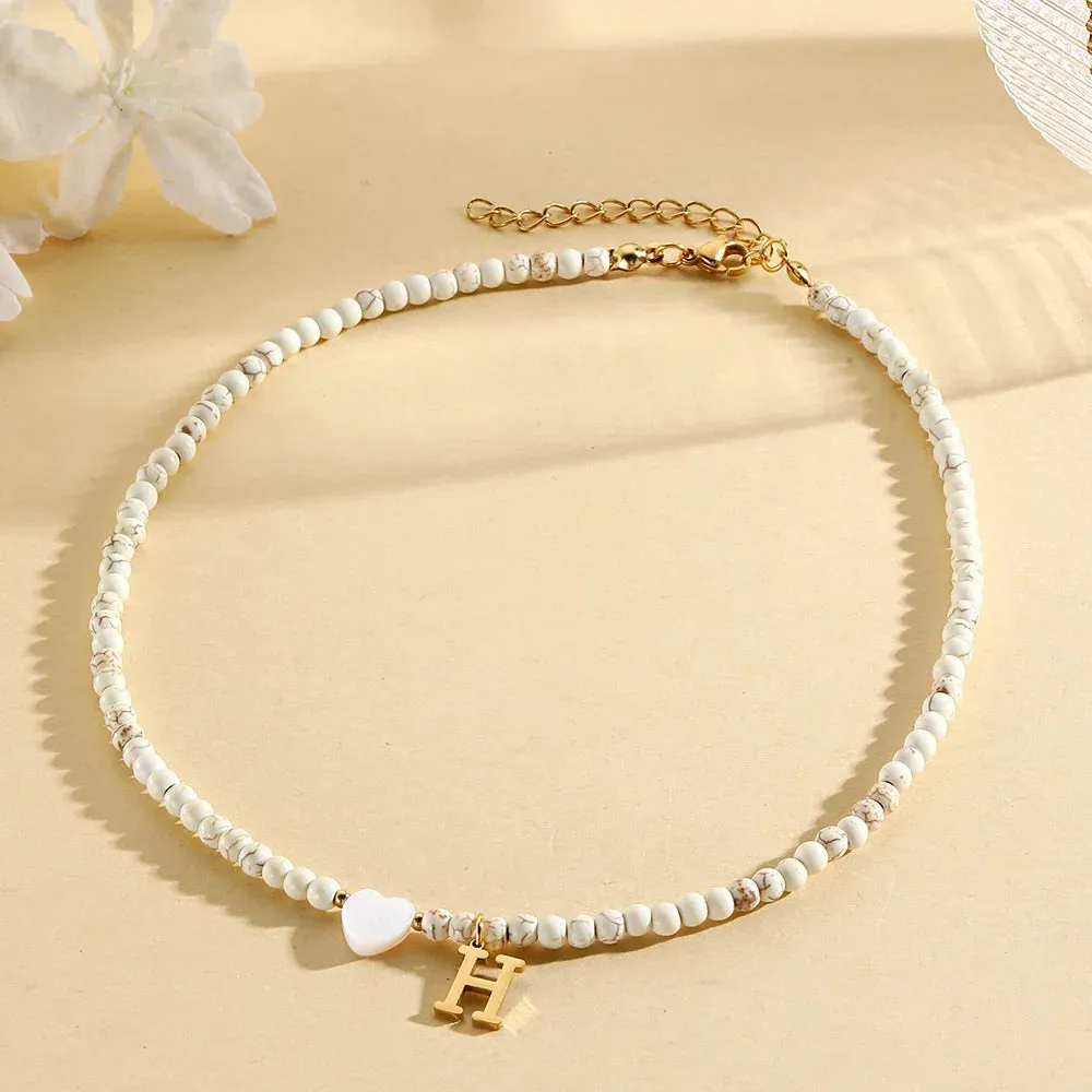 Bohemian Choker Neck Initial Necklaces with Heart Pendant