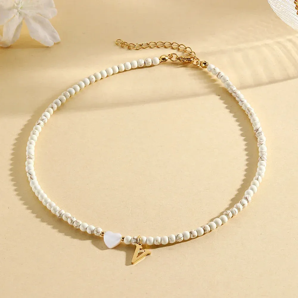 Bohemian Choker Neck Initial Necklaces with Heart Pendant