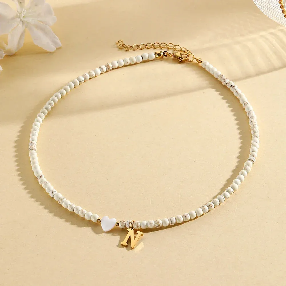 Bohemian Choker Neck Initial Necklaces with Heart Pendant