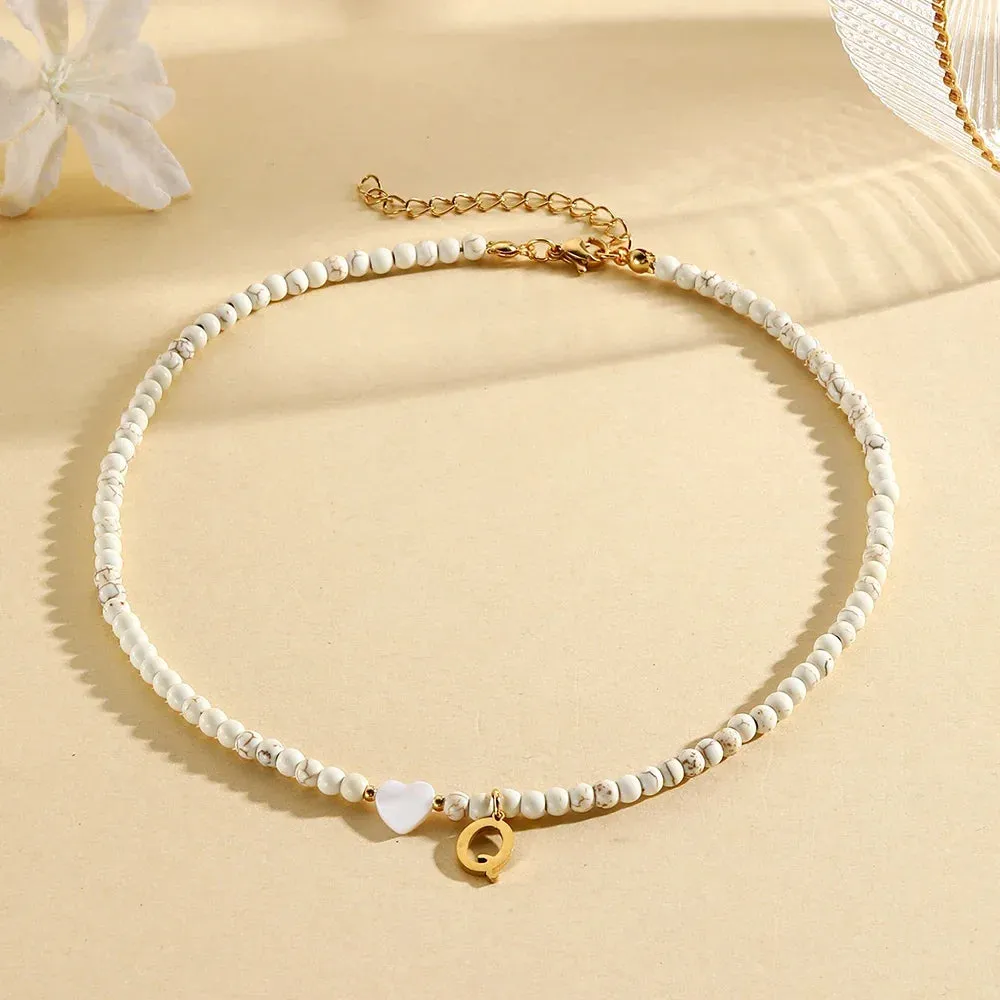 Bohemian Choker Neck Initial Necklaces with Heart Pendant
