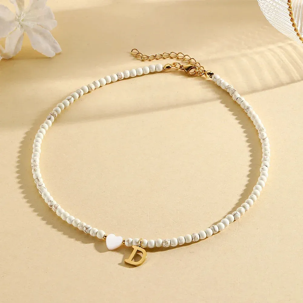 Bohemian Choker Neck Initial Necklaces with Heart Pendant