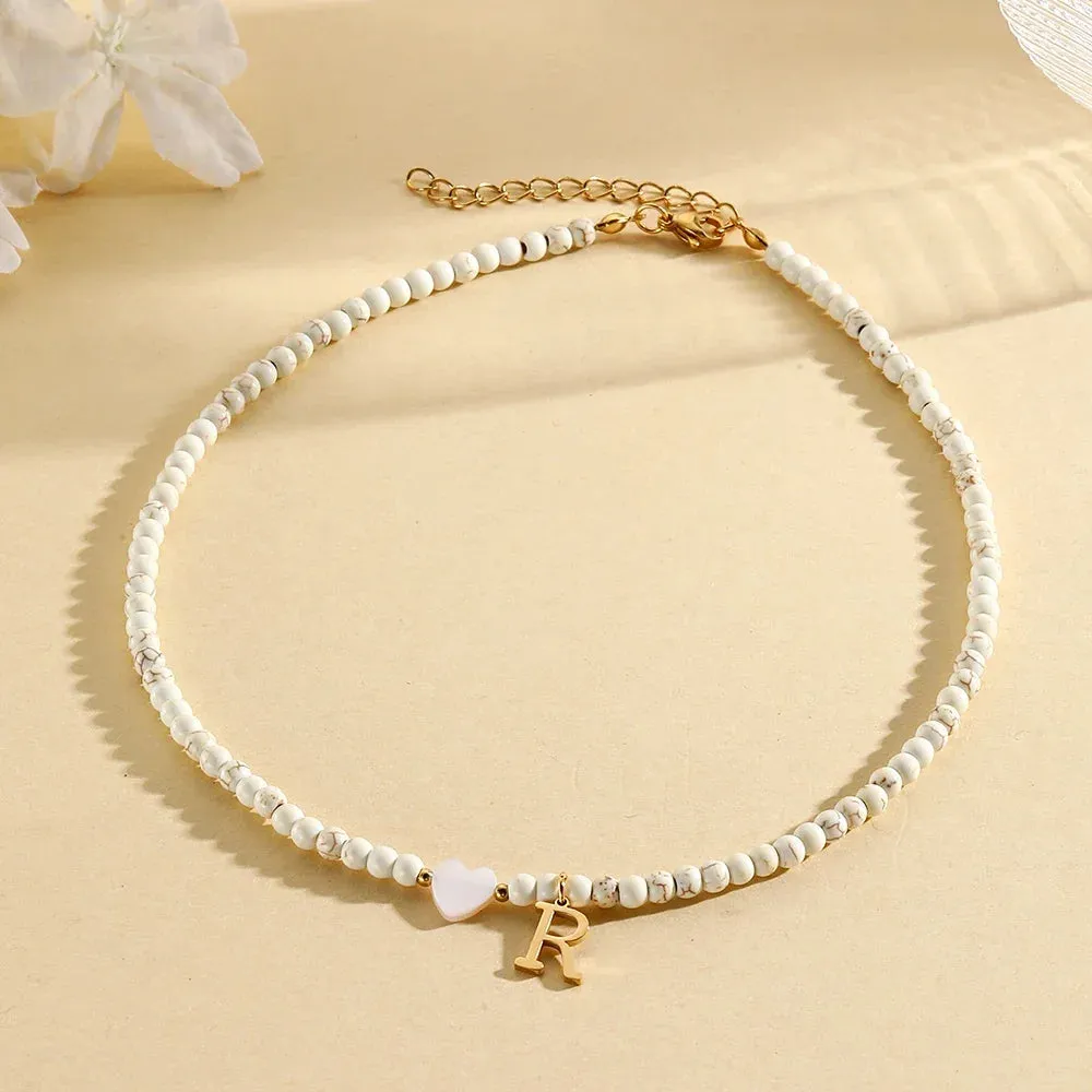 Bohemian Choker Neck Initial Necklaces with Heart Pendant