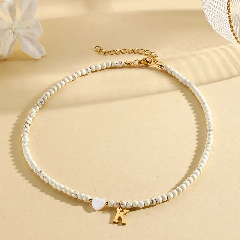 Bohemian Choker Neck Initial Necklaces with Heart Pendant