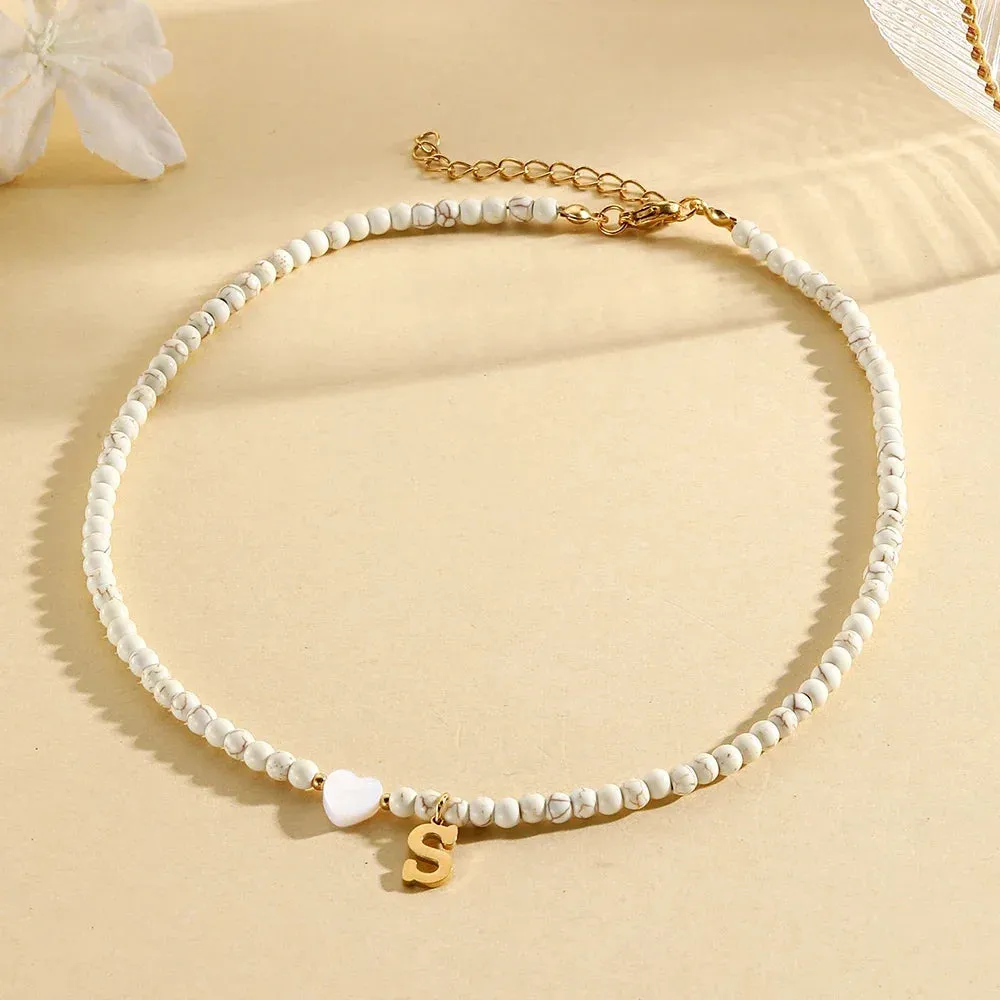 Bohemian Choker Neck Initial Necklaces with Heart Pendant