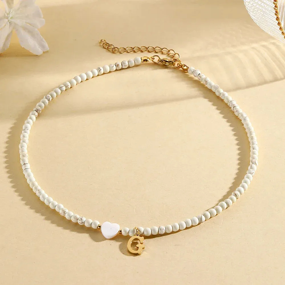 Bohemian Choker Neck Initial Necklaces with Heart Pendant