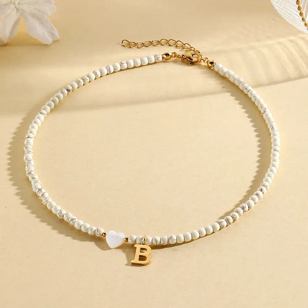 Bohemian Choker Neck Initial Necklaces with Heart Pendant