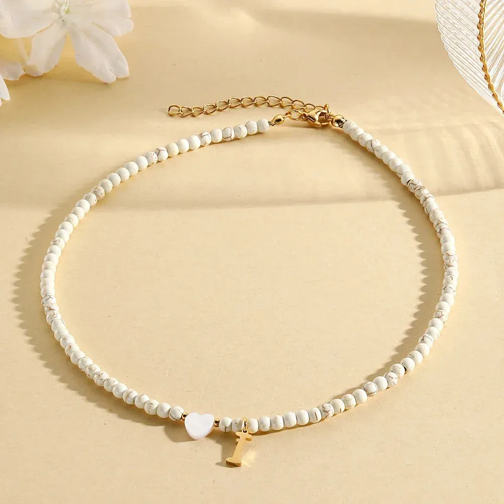 Bohemian Choker Neck Initial Necklaces with Heart Pendant