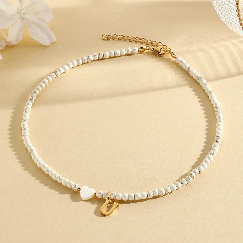 Bohemian Choker Neck Initial Necklaces with Heart Pendant