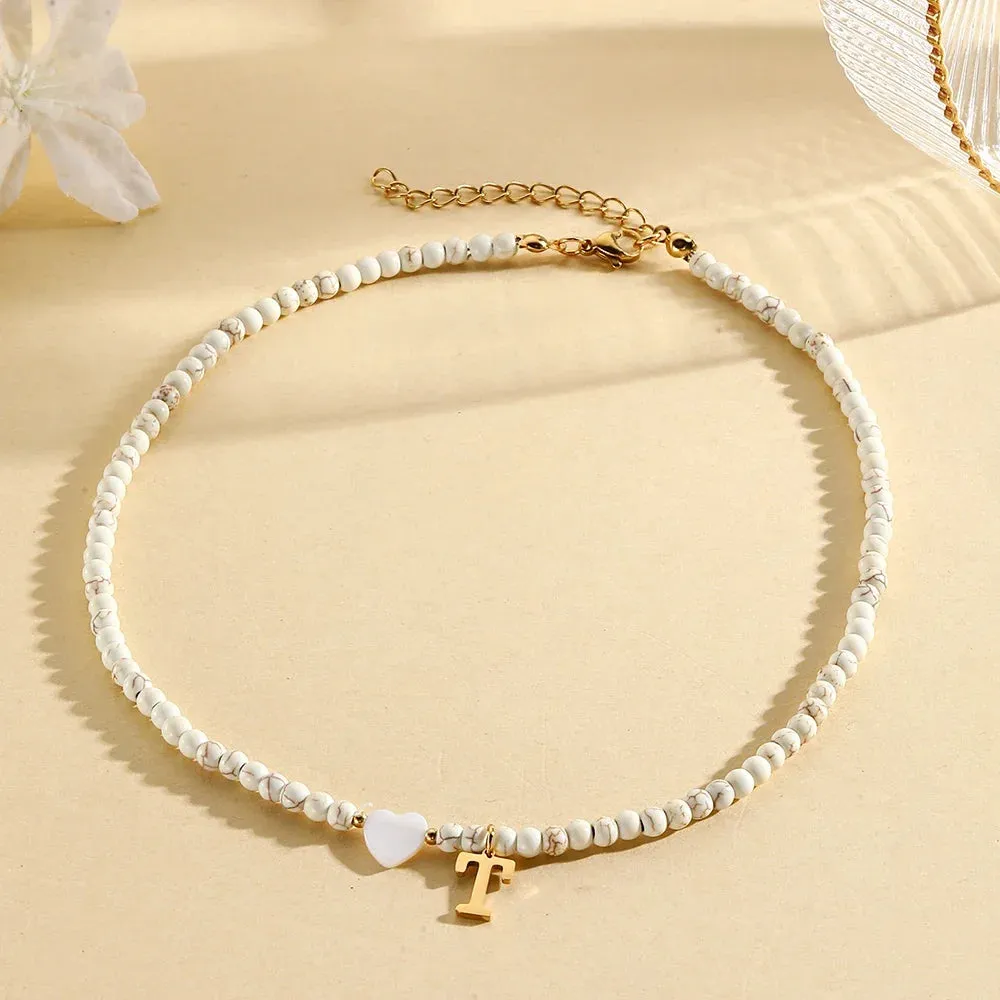 Bohemian Choker Neck Initial Necklaces with Heart Pendant