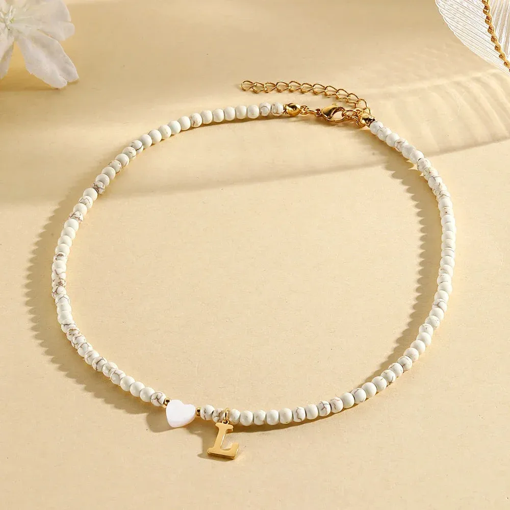Bohemian Choker Neck Initial Necklaces with Heart Pendant