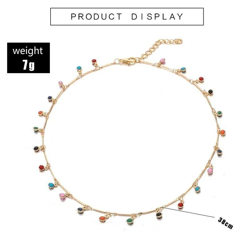 Bohemian Gold Necklace for Women Charming Colorful Stone Chain