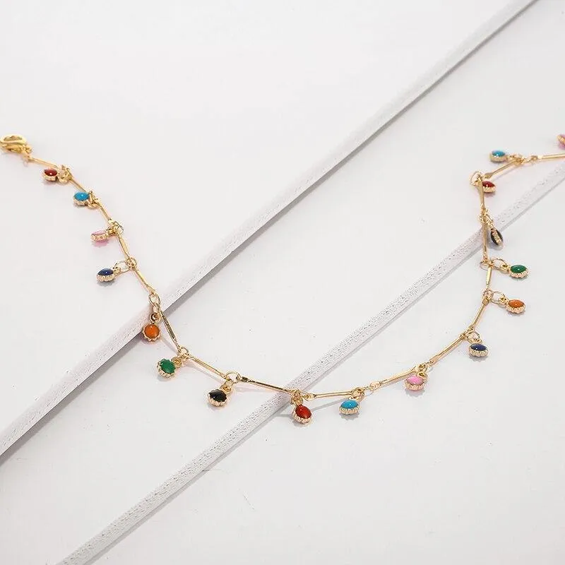 Bohemian Gold Necklace for Women Charming Colorful Stone Chain