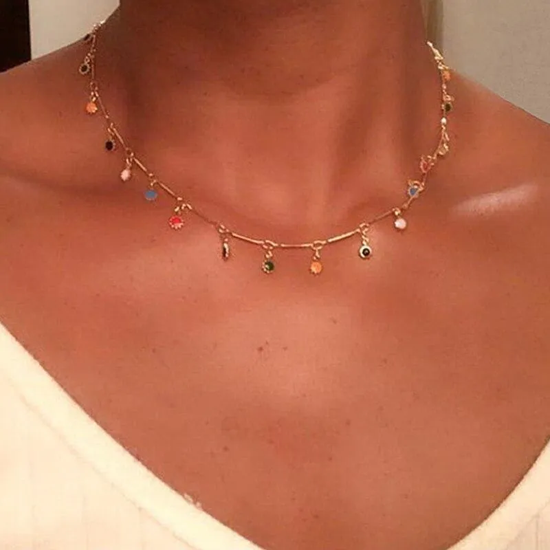 Bohemian Gold Necklace for Women Charming Colorful Stone Chain