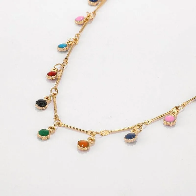 Bohemian Gold Necklace for Women Charming Colorful Stone Chain