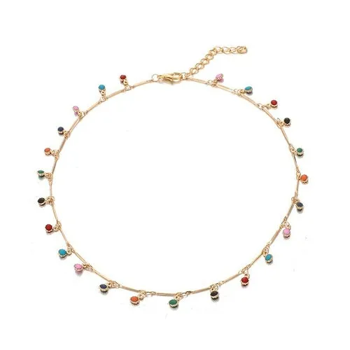 Bohemian Gold Necklace for Women Charming Colorful Stone Chain