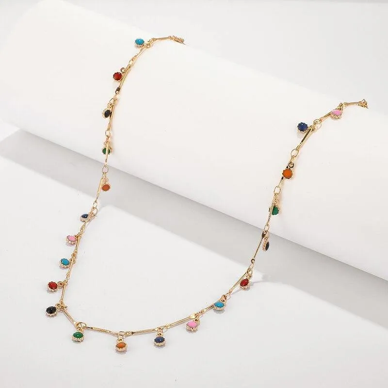 Bohemian Gold Necklace for Women Charming Colorful Stone Chain