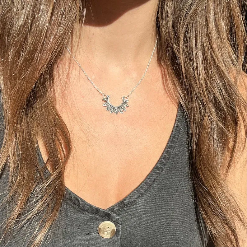 Boho Choker Southwestern Style Statement Necklace - 925 Sterling Silver Necklace