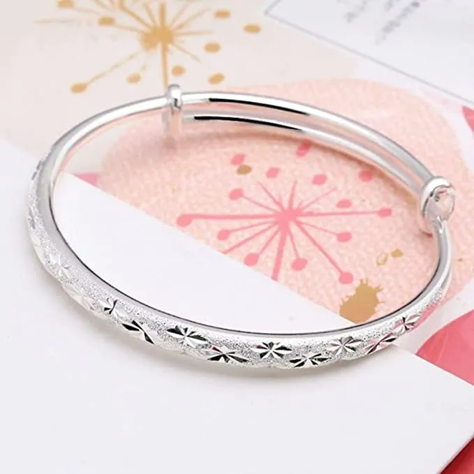 BUYITO Sterling Silver Bangle Bracelets for Women 925 Sterling Silver Cuff Bangles Adjustable Fashion Women Jewelry Lucky Fidget Bracelet for Women Mom Wife Valentine Mothers Day Gift