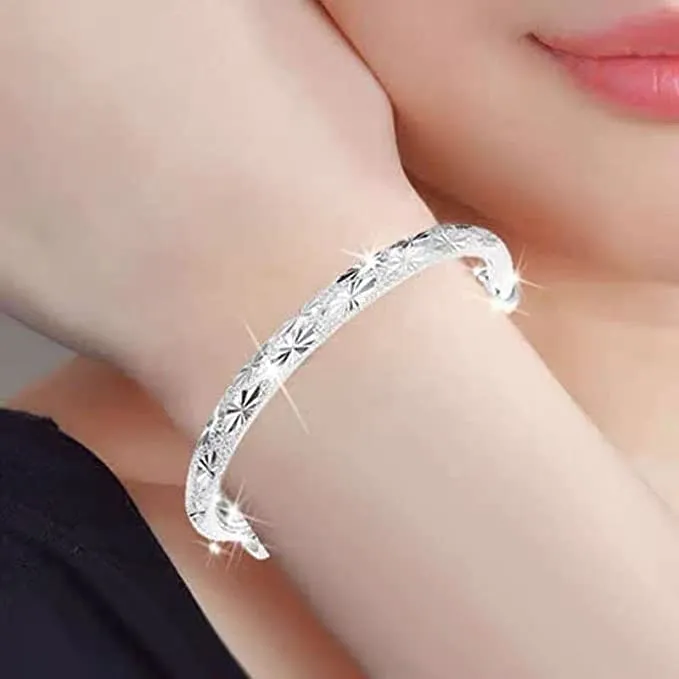 BUYITO Sterling Silver Bangle Bracelets for Women 925 Sterling Silver Cuff Bangles Adjustable Fashion Women Jewelry Lucky Fidget Bracelet for Women Mom Wife Valentine Mothers Day Gift