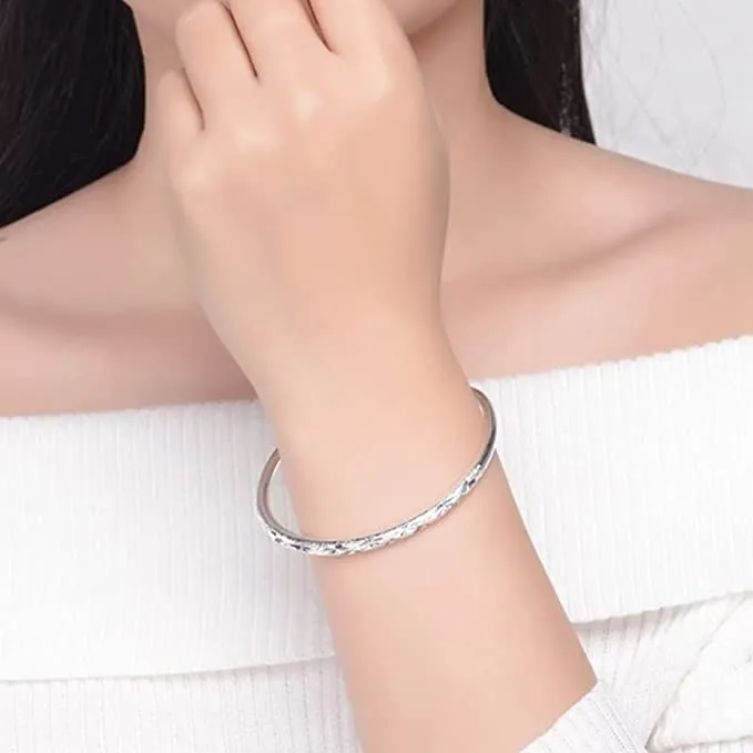 BUYITO Sterling Silver Bangle Bracelets for Women 925 Sterling Silver Cuff Bangles Adjustable Fashion Women Jewelry Lucky Fidget Bracelet for Women Mom Wife Valentine Mothers Day Gift
