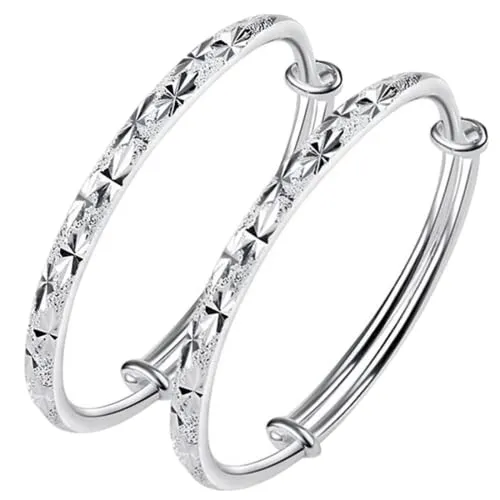 BUYITO Sterling Silver Bangle Bracelets for Women 925 Sterling Silver Cuff Bangles Adjustable Fashion Women Jewelry Lucky Fidget Bracelet for Women Mom Wife Valentine Mothers Day Gift