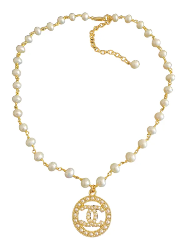 CC Pearl Charm Necklace