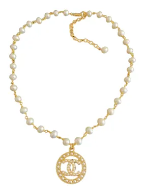 CC Pearl Charm Necklace