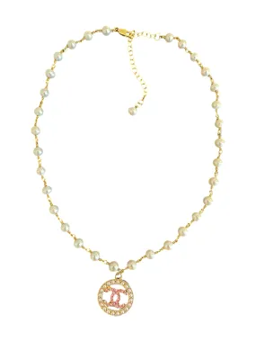 CC Pearl w/ Pink CZ Charm Necklace