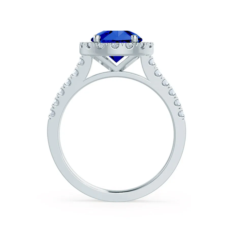 CECILY - Chatham® Lab Grown Blue Sapphire & Diamond Platinum Halo Ring