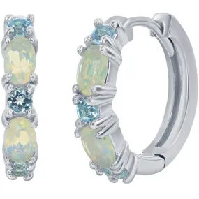 Classic Women's Earrings - White Opal and London Blue Topaz Stone 18mm Hoop | D-8195