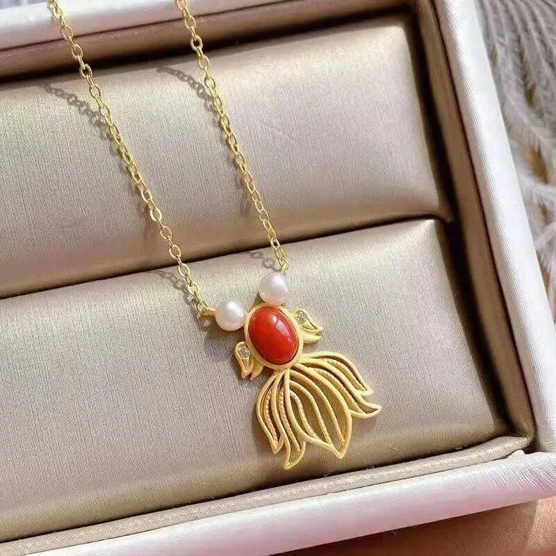 Classical exquisite southern red tourmaline pearl small goldfish pendant