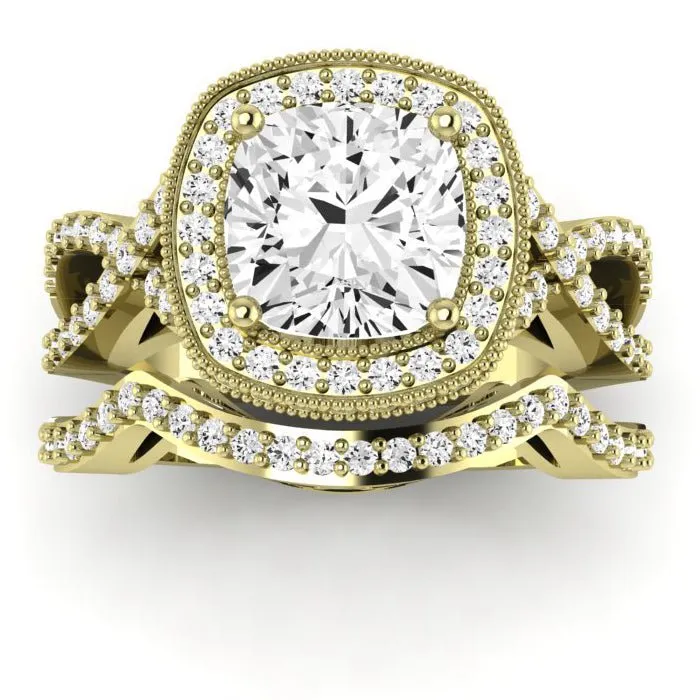 Clover Diamond Matching Band  For Cushion Center(Band Only. Engagement Ring Not Included)