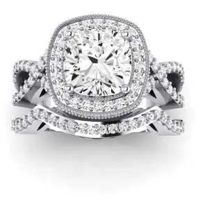 Clover Diamond Matching Band  For Cushion Center(Band Only. Engagement Ring Not Included)