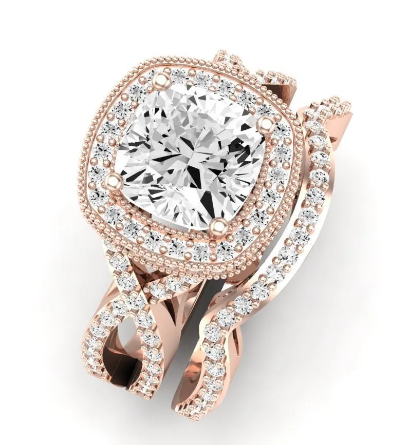Clover Diamond Matching Band  For Cushion Center(Band Only. Engagement Ring Not Included)