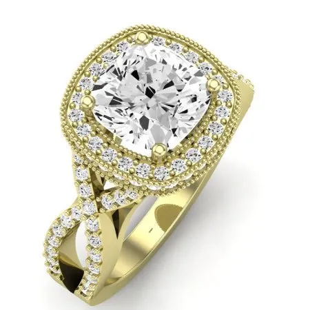 Clover Diamond Matching Band  For Cushion Center(Band Only. Engagement Ring Not Included)