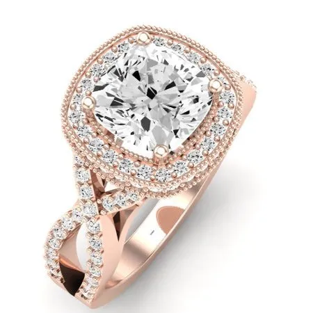 Clover Diamond Matching Band  For Cushion Center(Band Only. Engagement Ring Not Included)