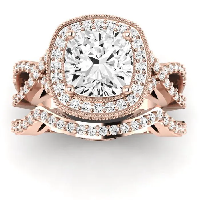 Clover Diamond Matching Band  For Cushion Center(Band Only. Engagement Ring Not Included)