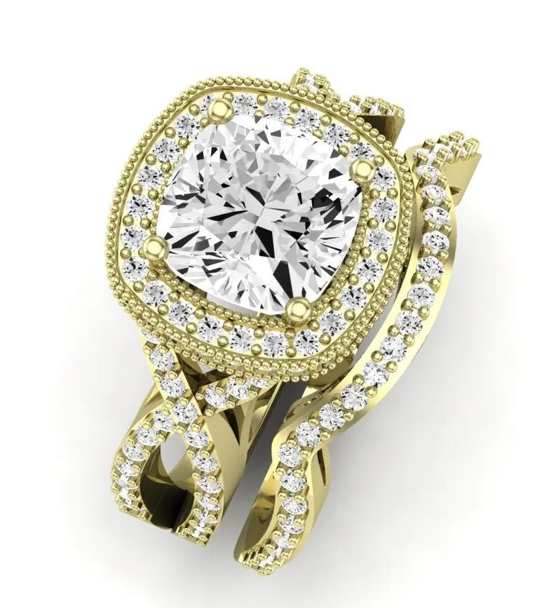 Clover Diamond Matching Band  For Cushion Center(Band Only. Engagement Ring Not Included)