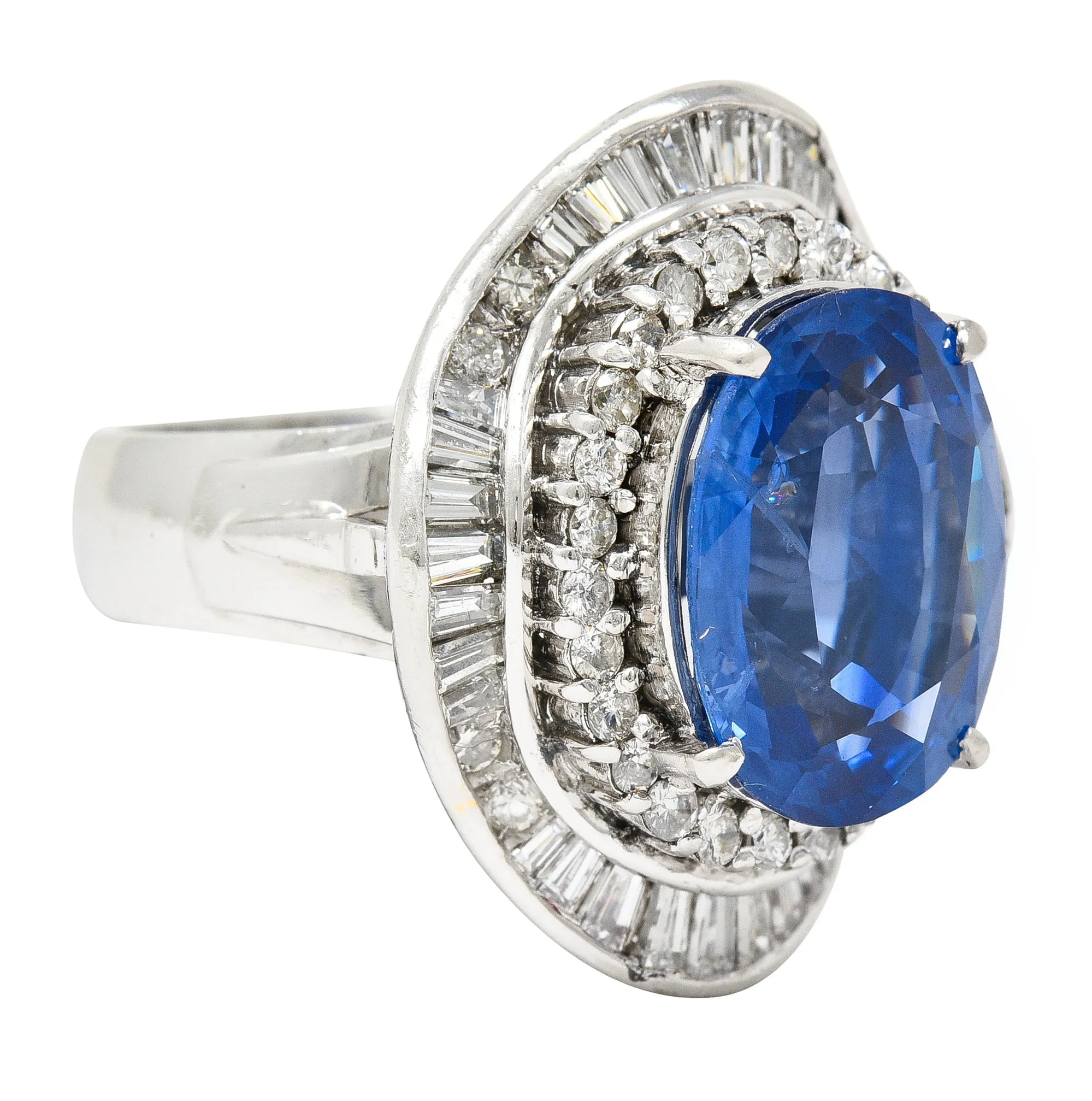 Contemporary 10.61 CTW Ceylon Sapphire Diamond Platinum Double Ballerina Halo Ring GIA