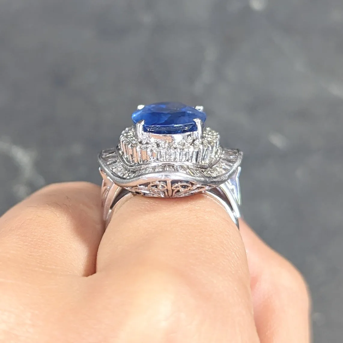 Contemporary 10.61 CTW Ceylon Sapphire Diamond Platinum Double Ballerina Halo Ring GIA